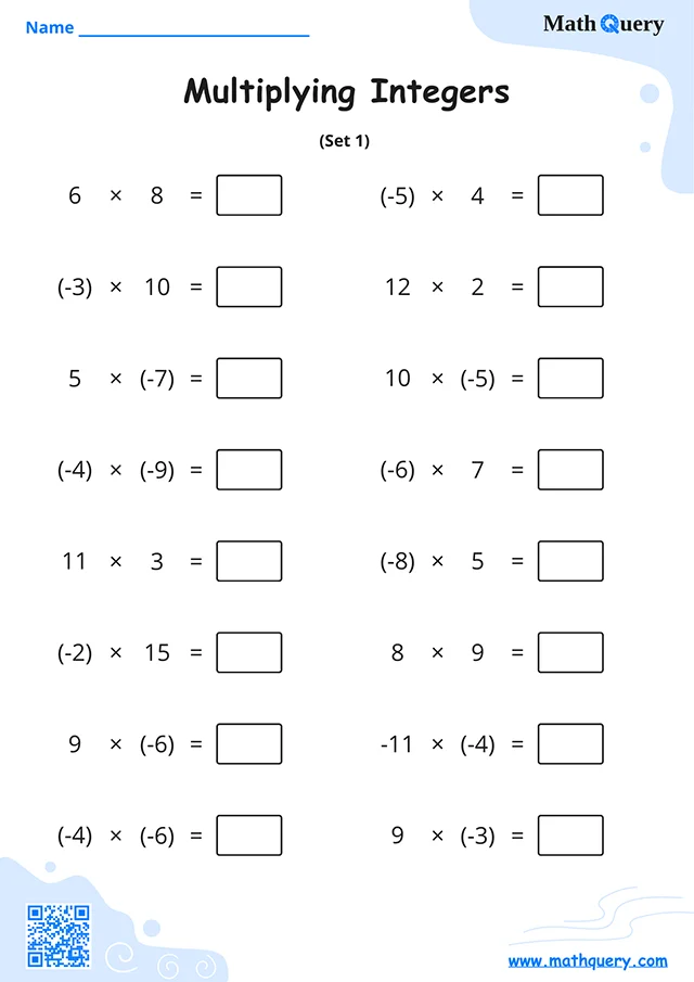 Preview of multiplying integers worksheet set 1.