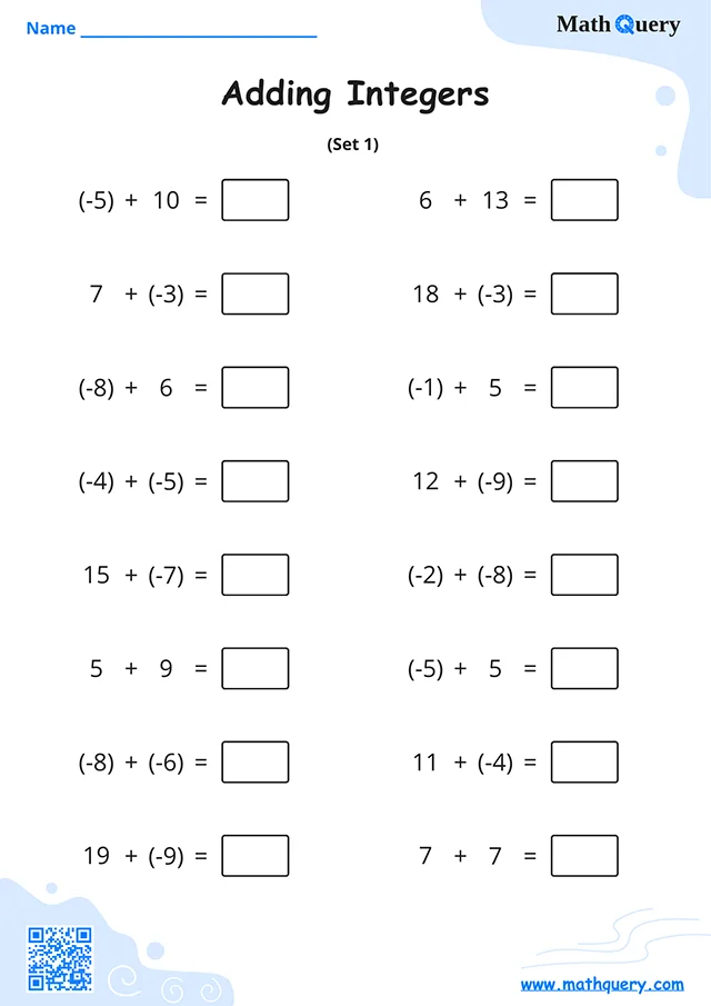 Preview of adding integers worksheet set 1.