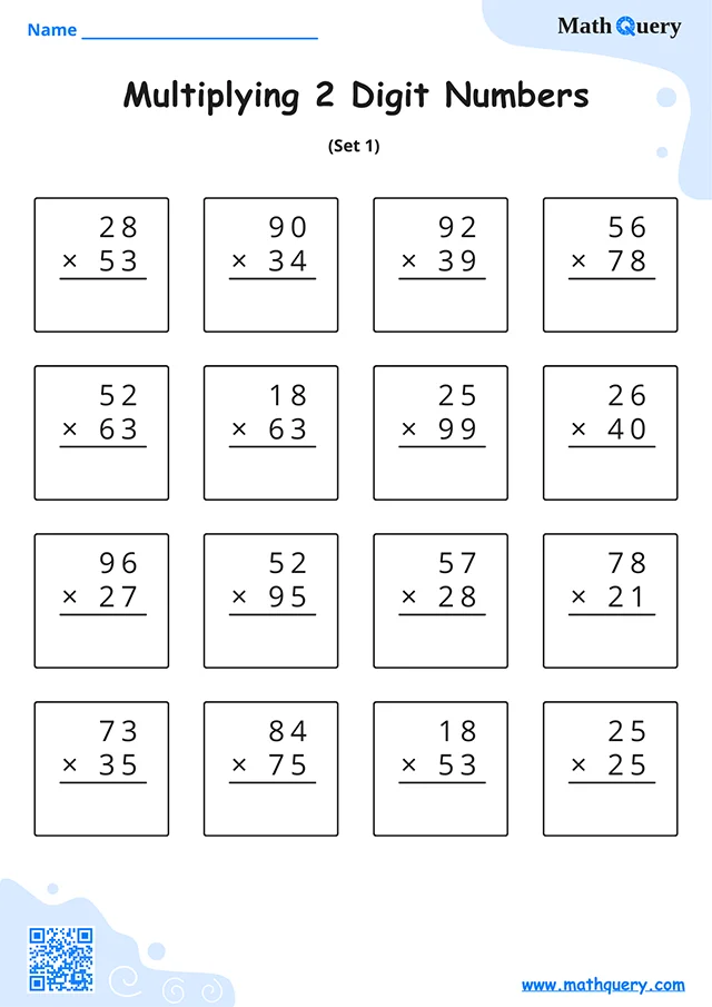 Preview of 2-digit multiplication worksheet set 1.