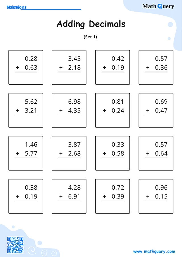 Preview of adding decimals worksheet set 1.