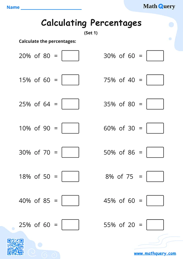 Preview of calculating percentages worksheet set 1.