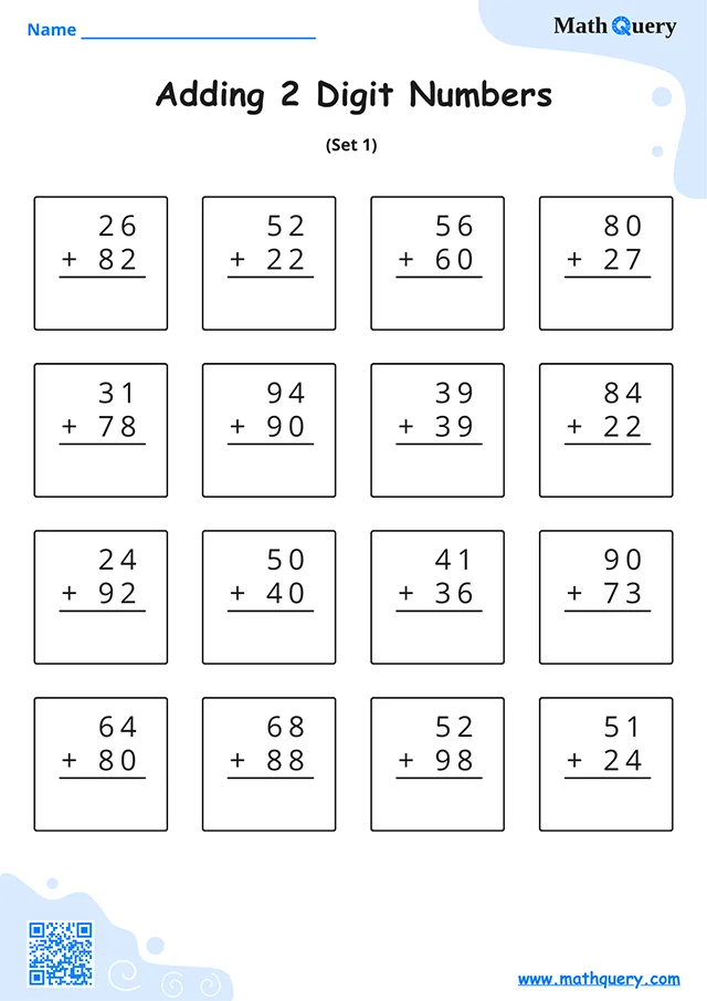 Preview of 2 digit addition worksheet set 1.