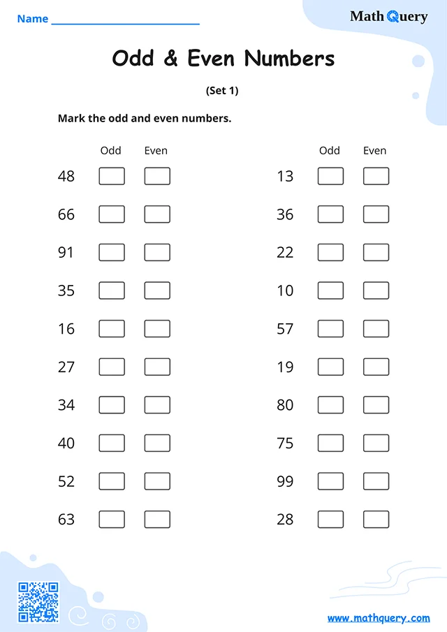 Preview of odd and even numbers worksheet set 1.