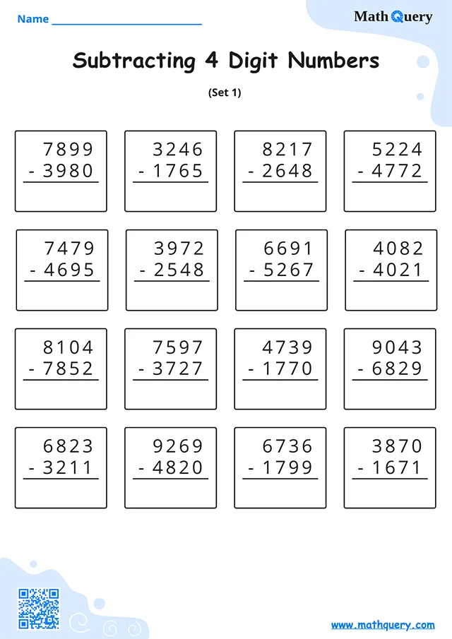 Preview of 4-digit subtraction set 1.