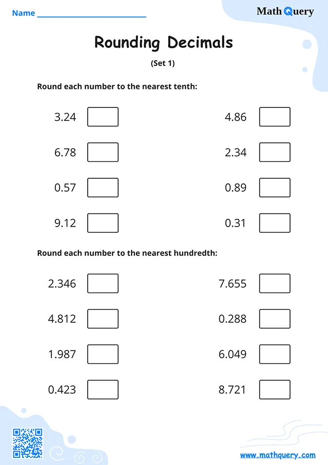 Preview of rounding decimals worksheet set 1.