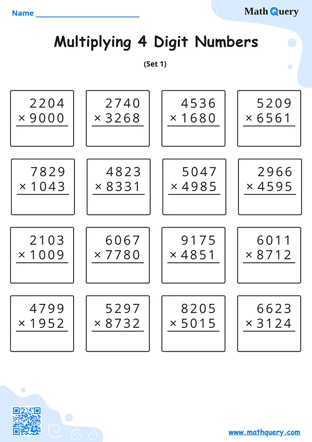 Preview of 4-digit multiplication worksheet set 1.