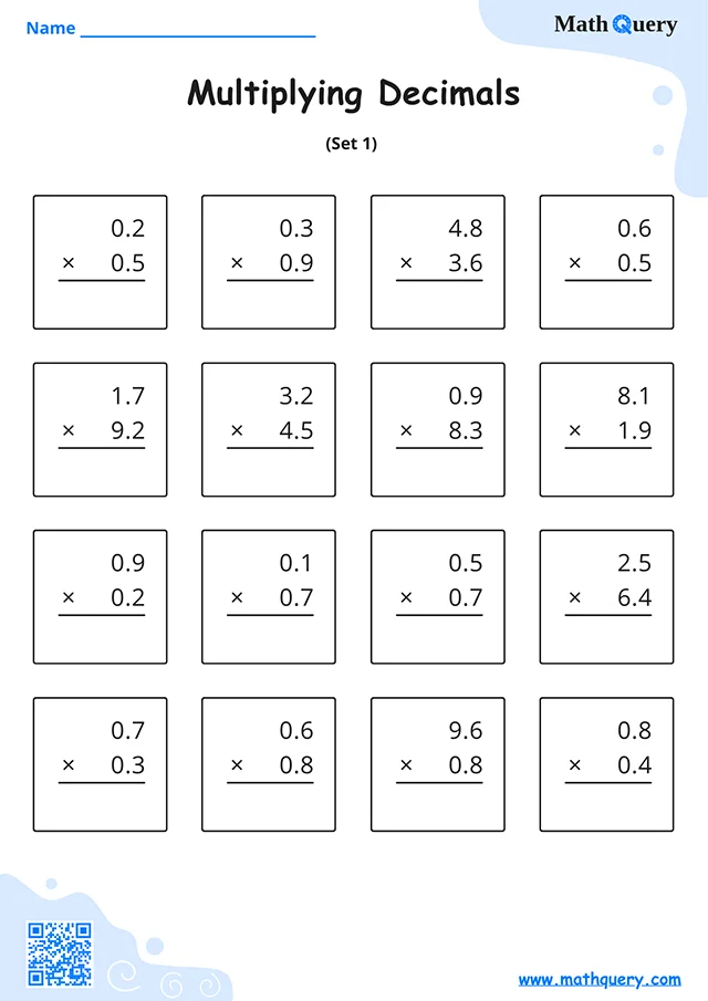 Preview of multiplying decimals worksheet set 1.