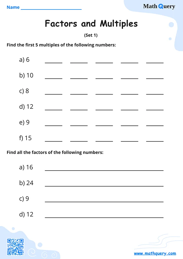 Preview of factors and multiples worksheet set 1.