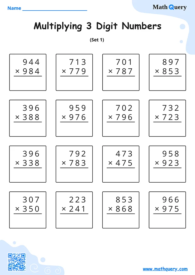 Preview of 3-digit multiplication worksheet set 1.