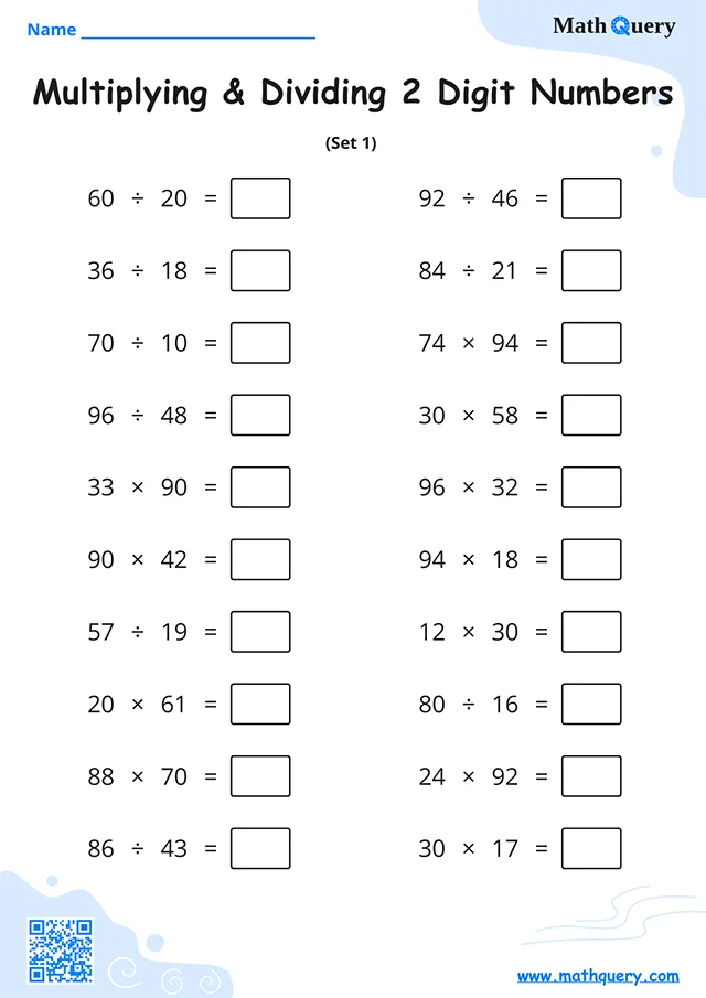 Preview of 2-digit multiplication and division worksheet set 1.