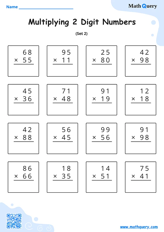 Preview of 2-digit multiplication worksheet set 2.