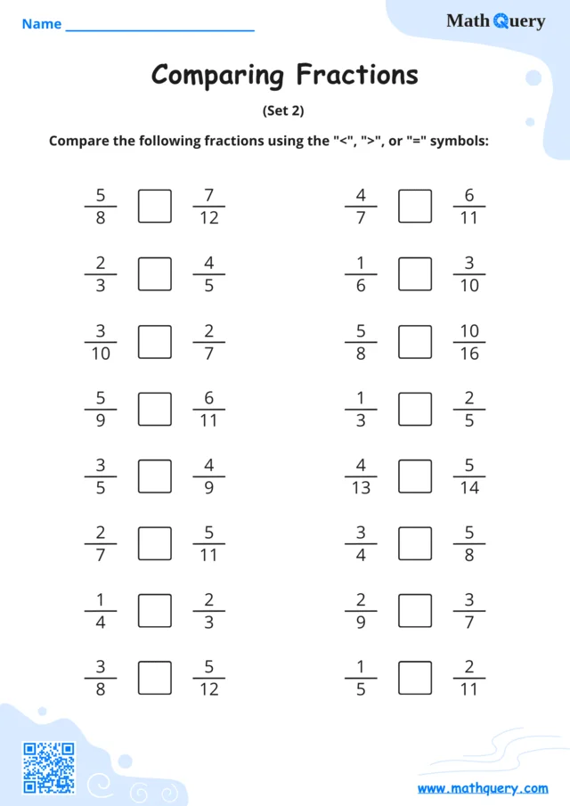 Preview of comparing fractions worksheet set 2.