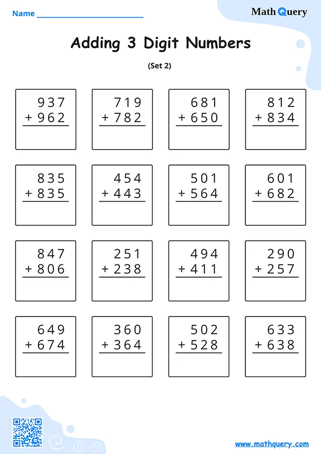 Preview of 3-digit addition worksheet set 2.