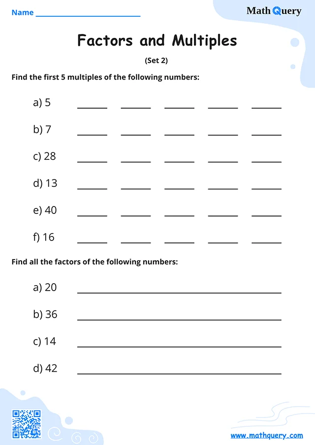 Preview of factors and multiples worksheet set 2.