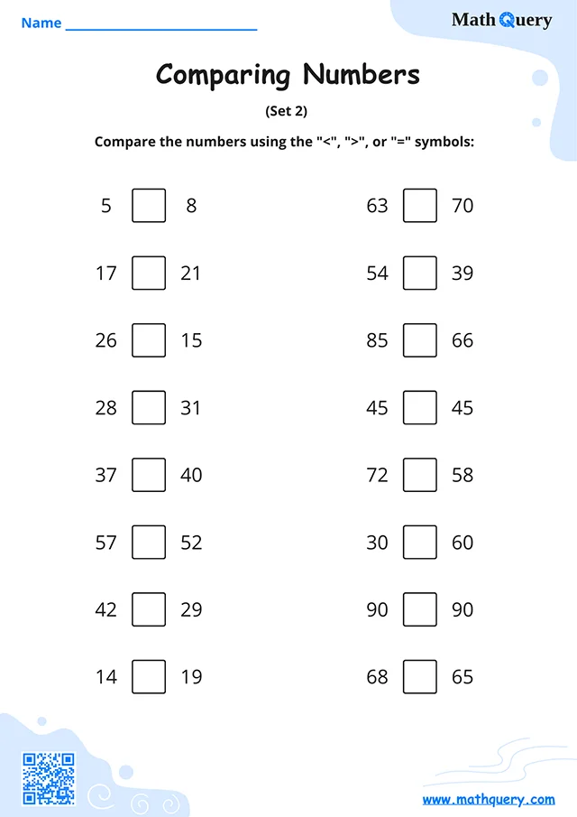 Preview of comparing numbers worksheet set 2.