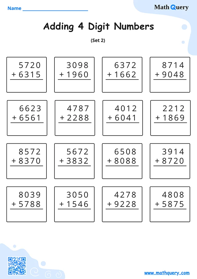 Preview of 4-digit addition worksheet set 2.