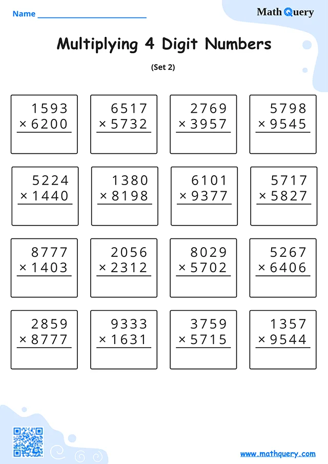 Preview of 4-digit multiplication worksheet set 2.