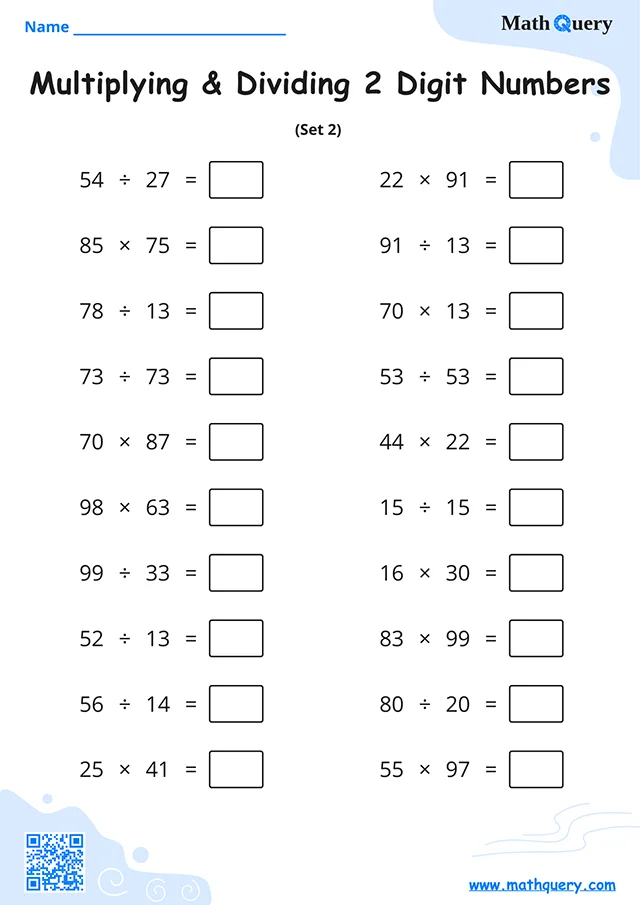 Preview of 2-digit multiplication and division worksheet set 2.