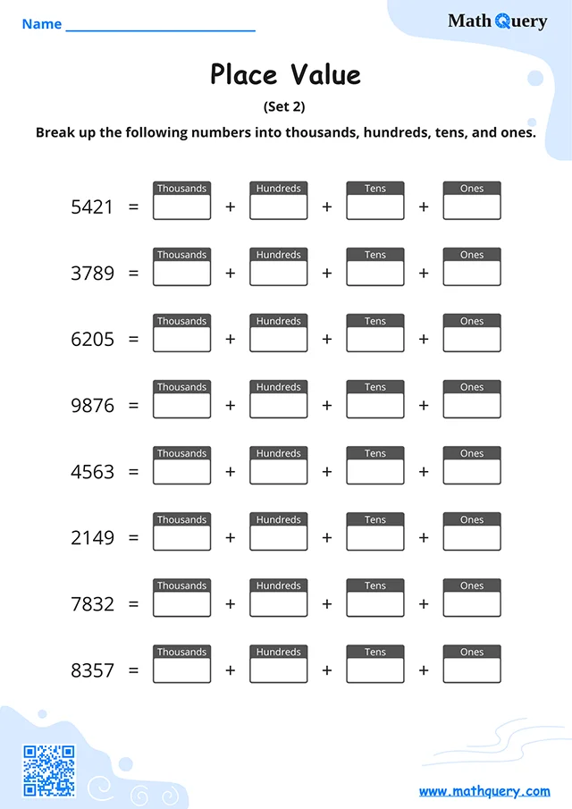 Preview of place value worksheet set 2.