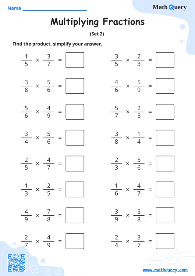 Preview of multiplying fractions worksheet set 2.