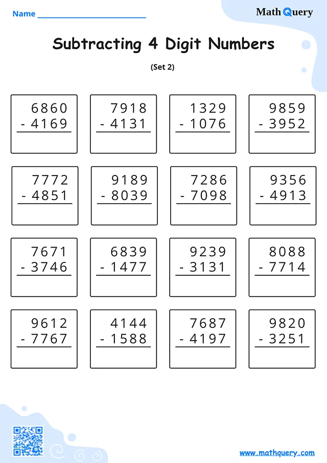 Preview of 4-digit subtraction worksheet set 2.