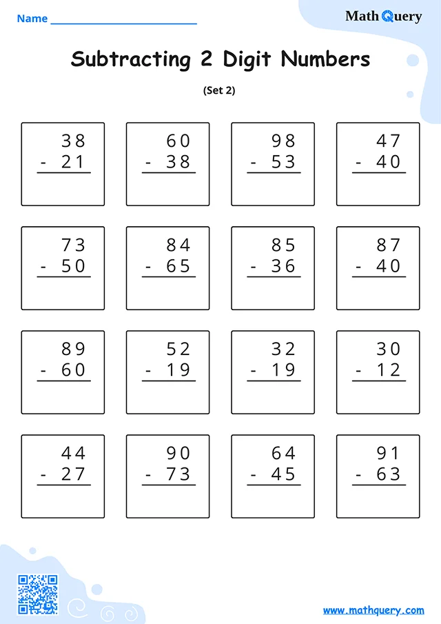 Preview of 2-digit subtraction worksheet set 2.