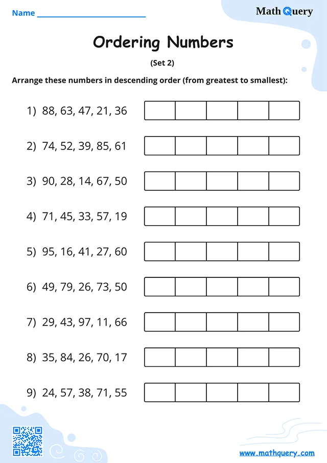 Preview of ordering numbers worksheet set 2.