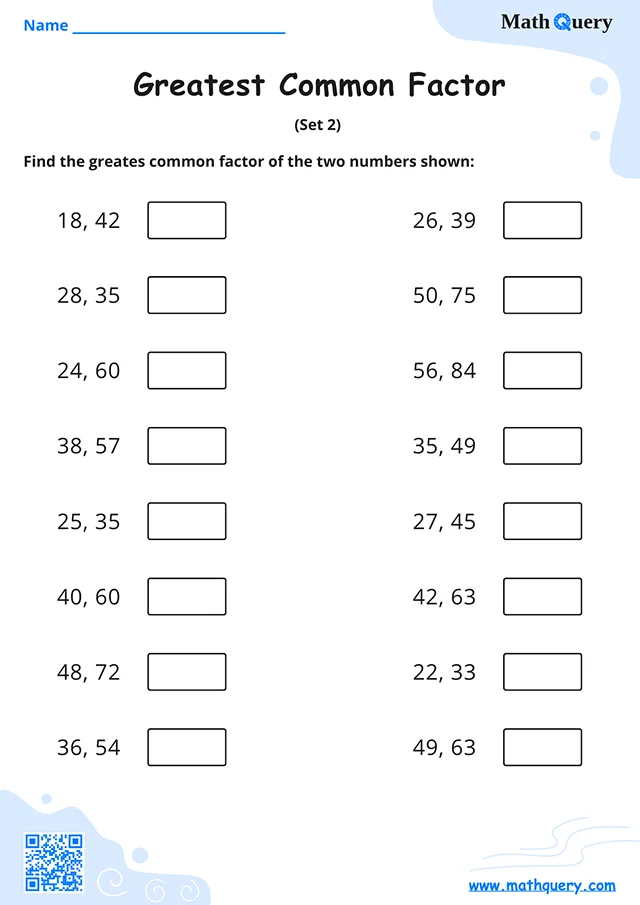 Preview of greatest common factor worksheet set 2.