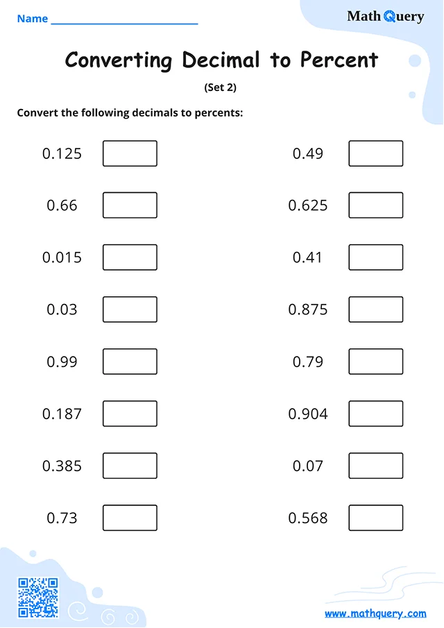 Preview of decimal to percent worksheet set 2.