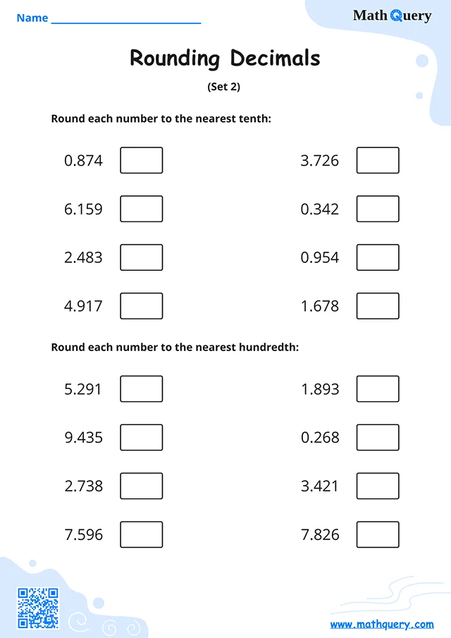 Preview of rounding decimals worksheet set 2.