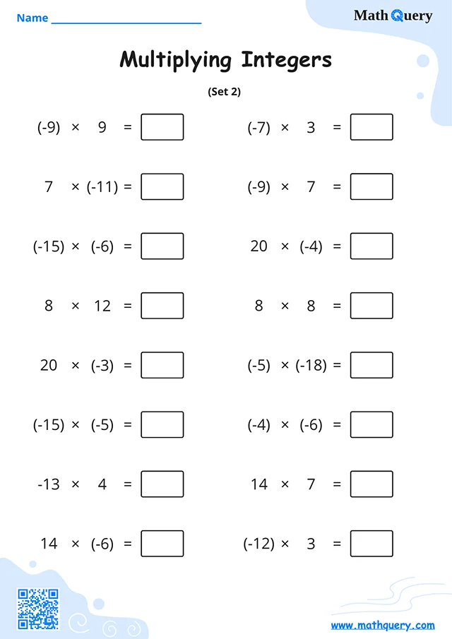 Preview of multiplying integers worksheet set 2.