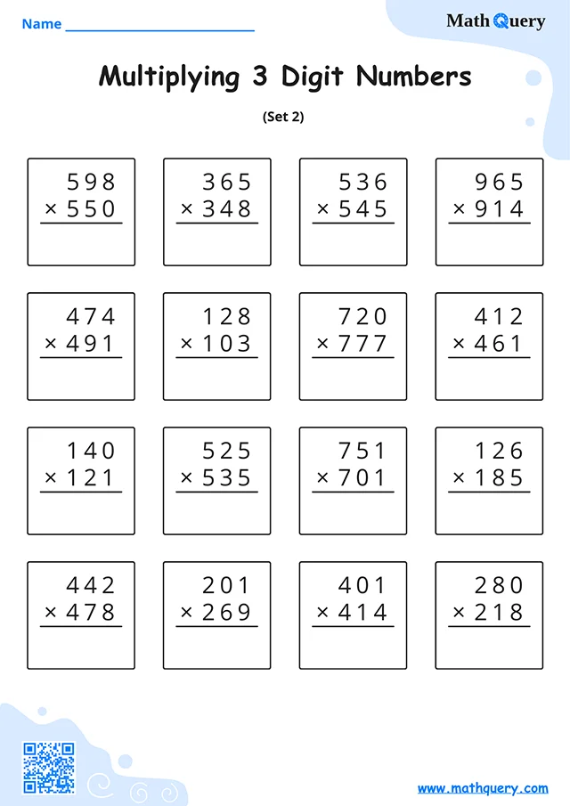 Preview of 3-digit multiplication worksheet set 2.