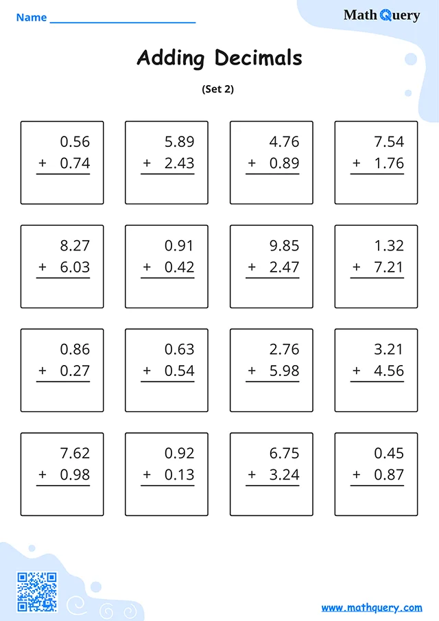 Preview of adding decimals worksheet set 2.