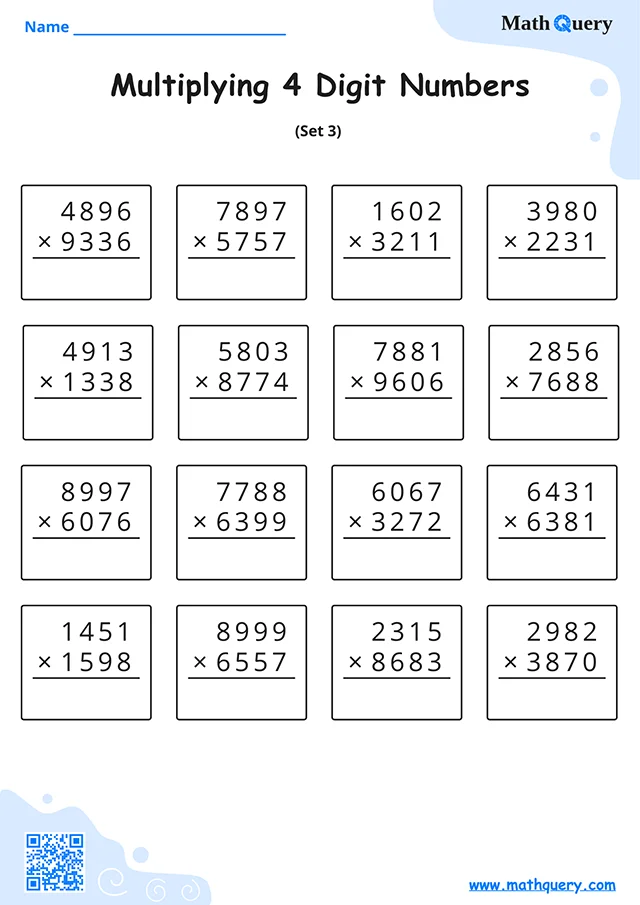 Preview of 4-digit multiplication worksheet set 3.