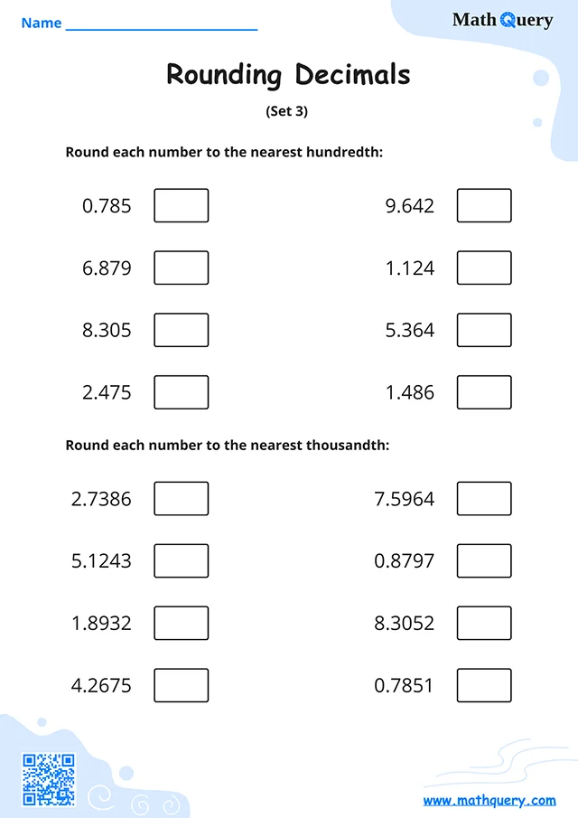 Preview of rounding decimals worksheet set 3.