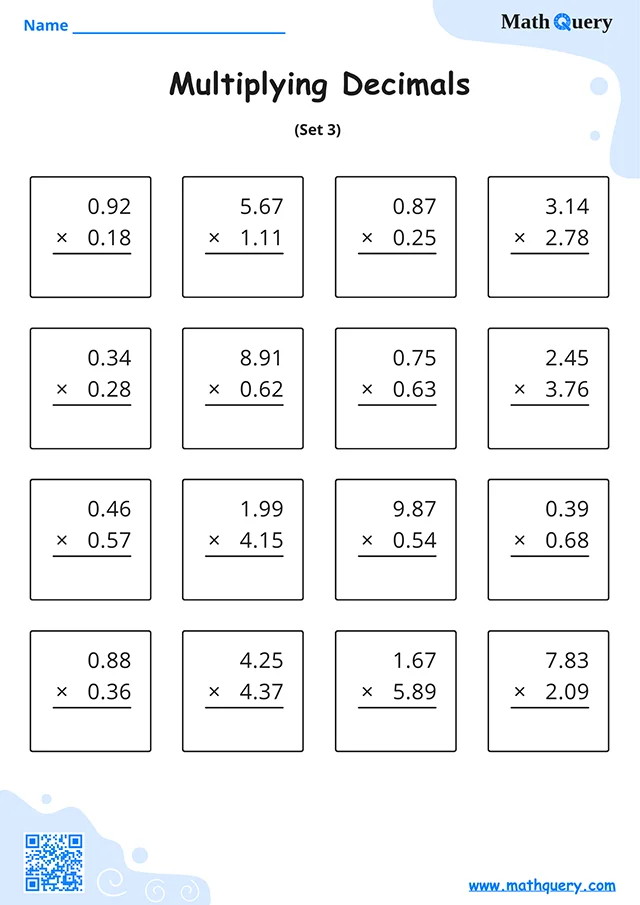 Preview of multiplying decimals worksheet set 3.