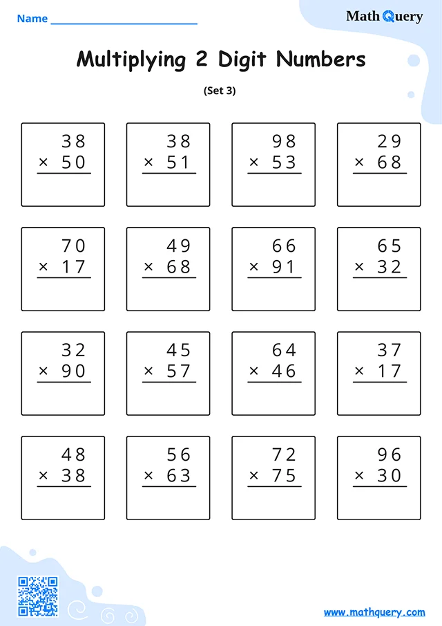 Preview of 2-digit multiplication worksheet set 3.