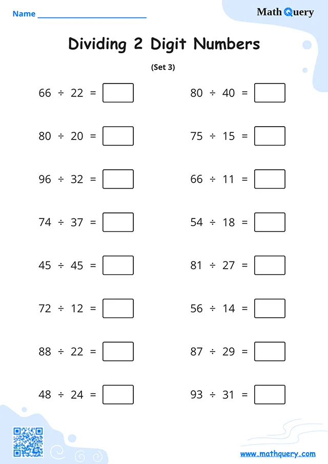 Preview of 2-digit division worksheet set 3.