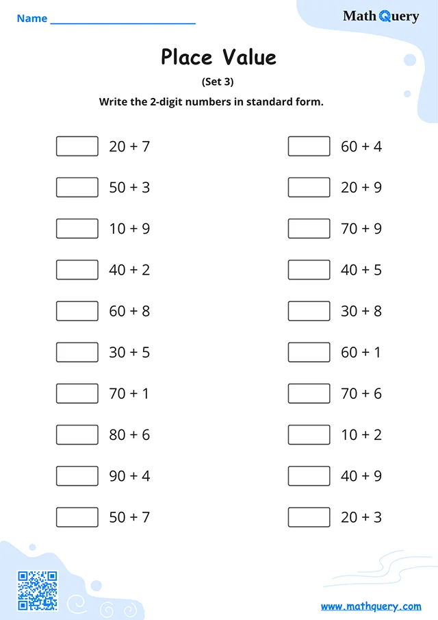 Preview of place value worksheet set 3.