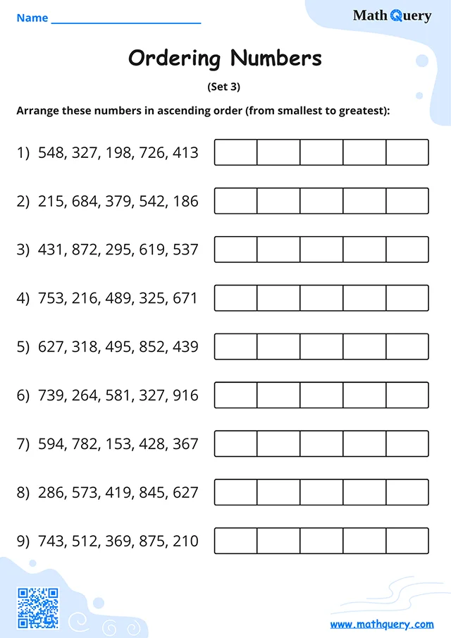 Preview of ordering numbers worksheet set 3.