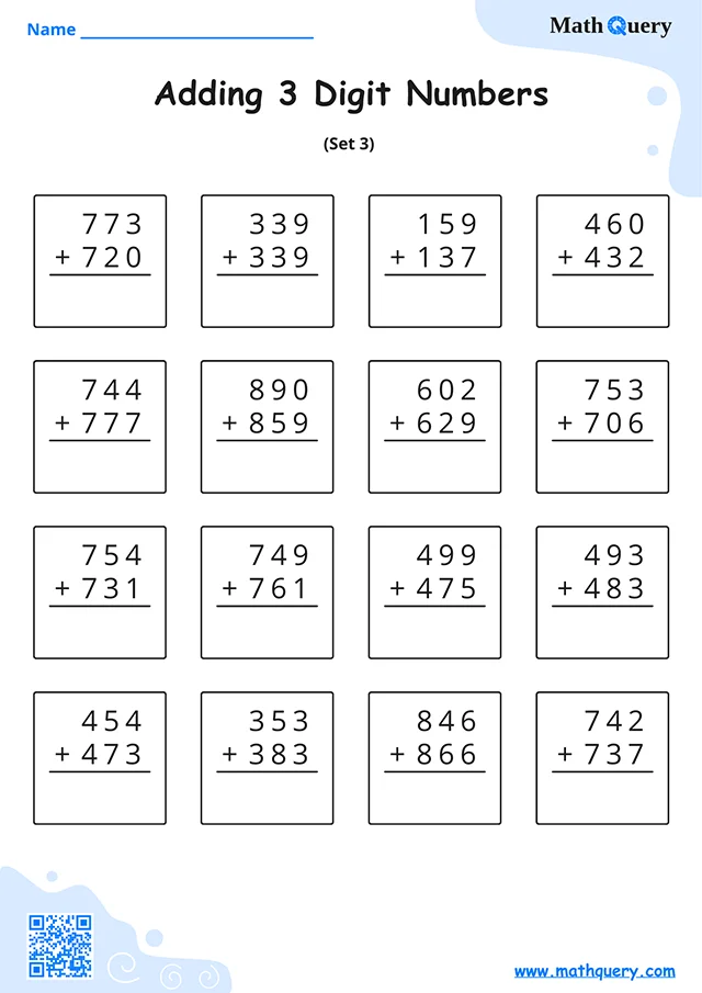 Preview of 3-digit addition worksheet set 3.