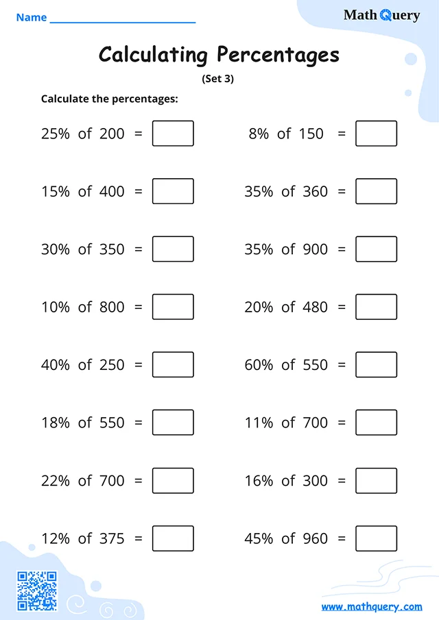 Preview of calculating percentages worksheet set 3.