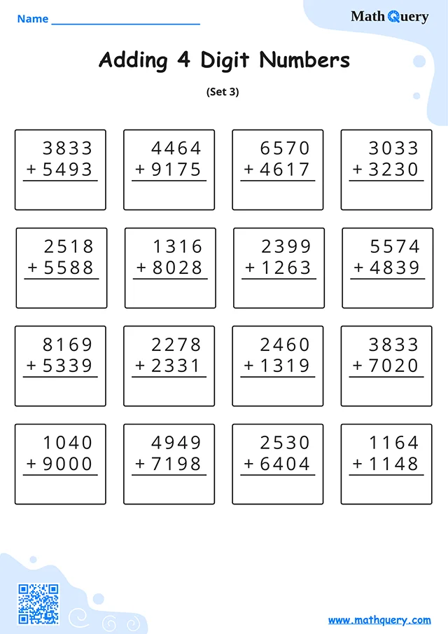 Preview of 4-digit addition worksheet set 3.