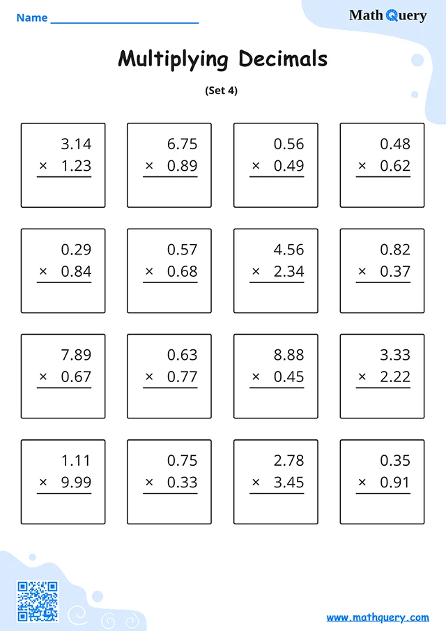 Preview of multiplying decimals worksheet set 4.