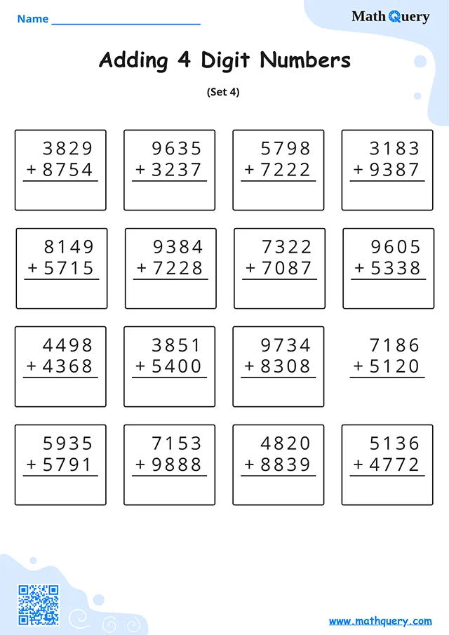 Preview of 4-digit addition worksheet set 4.