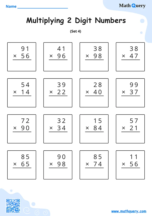 Preview of 2-digit multiplication worksheet set 4.