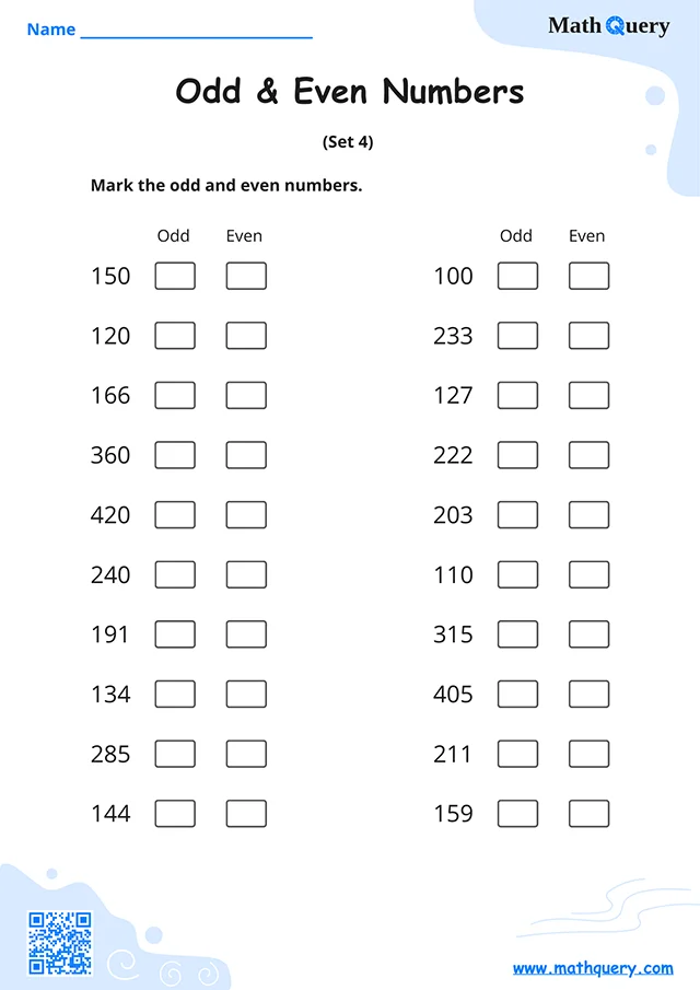 Preview of odd and even numbers worksheet set 4.