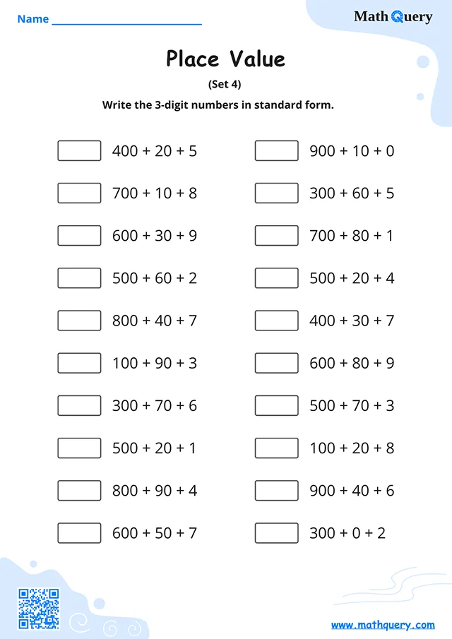 Preview of place value worksheet set 4.