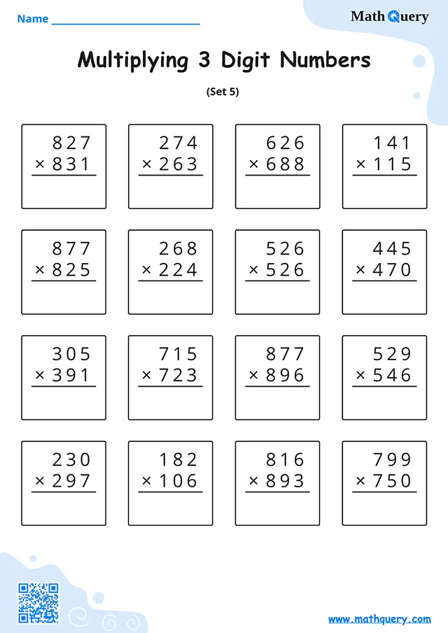 Preview of 3-digit multiplication worksheet set 5.