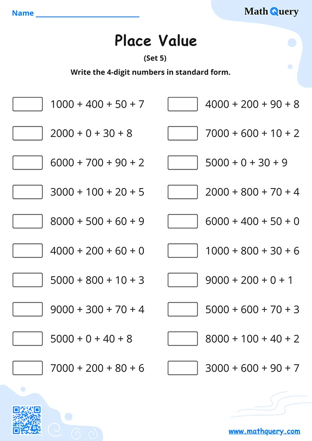 Preview of place value worksheet set 5.